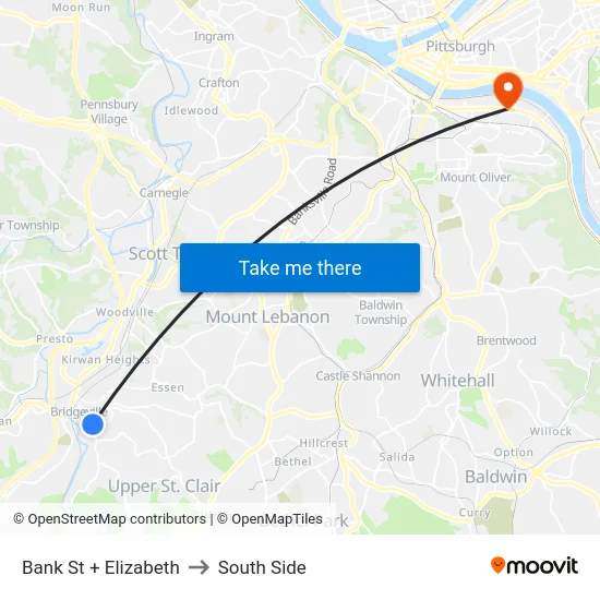 Bank St + Elizabeth to South Side map