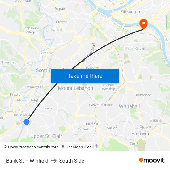 Bank St + Winfield to South Side map