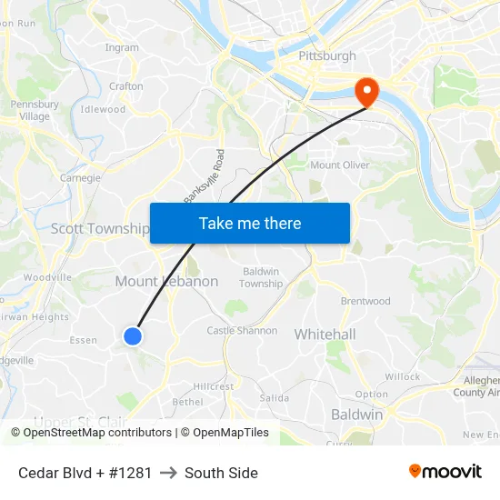 Cedar Blvd + #1281 to South Side map