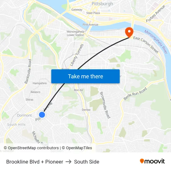 Brookline Blvd + Pioneer to South Side map