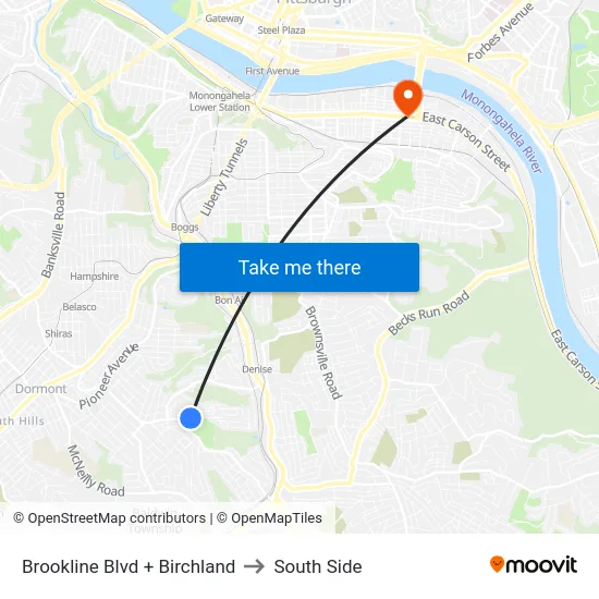Brookline Blvd + Birchland to South Side map