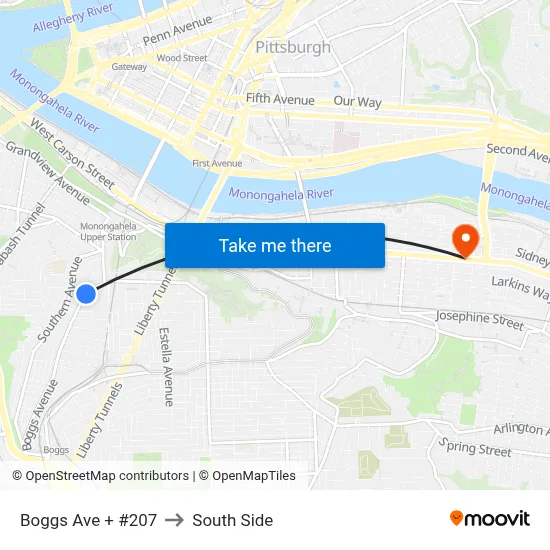 Boggs Ave + #207 to South Side map