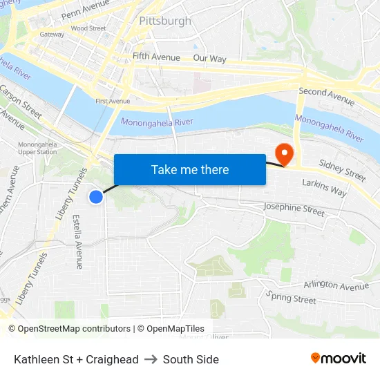 Kathleen St + Craighead to South Side map