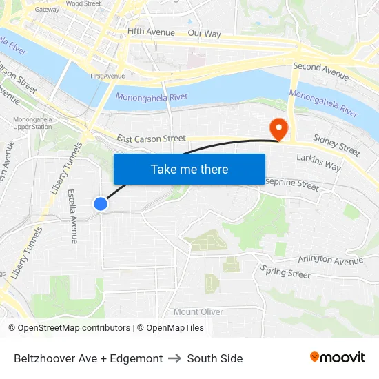 Beltzhoover Ave + Edgemont to South Side map