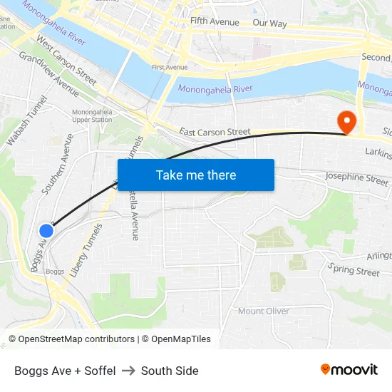 Boggs Ave + Soffel to South Side map