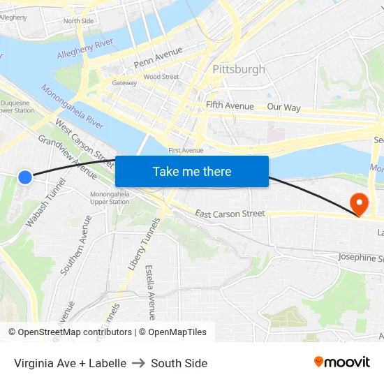 Virginia Ave + Labelle to South Side map