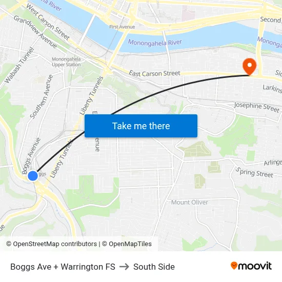 Boggs Ave + Warrington FS to South Side map