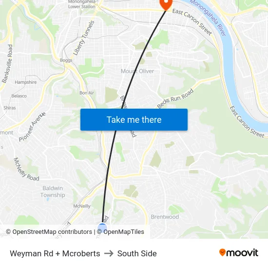 Weyman Rd + Mcroberts to South Side map