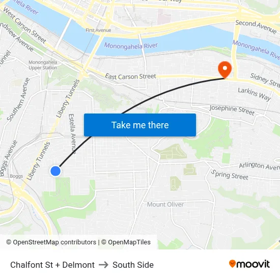 Chalfont St + Delmont to South Side map