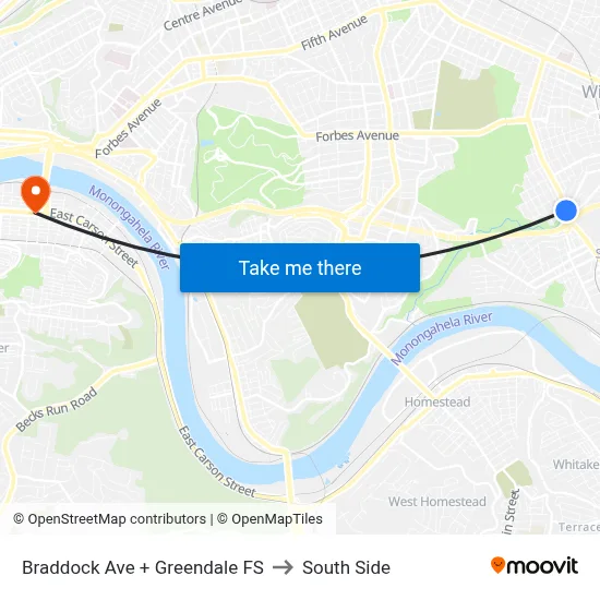 Braddock Ave + Greendale FS to South Side map