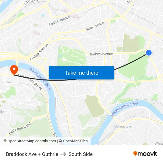 Braddock Ave + Guthrie to South Side map