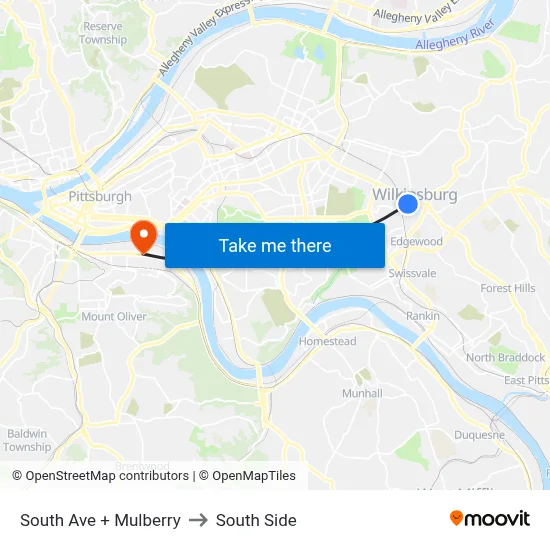 South Ave + Mulberry to South Side map