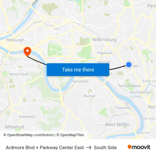 Ardmore Blvd + Parkway Center East to South Side map