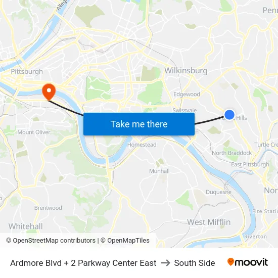 Ardmore Blvd + 2 Parkway Center East to South Side map
