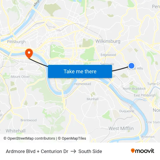 Ardmore Blvd + Centurion Dr to South Side map