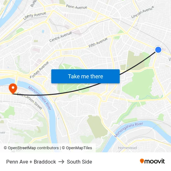 Penn Ave + Braddock to South Side map