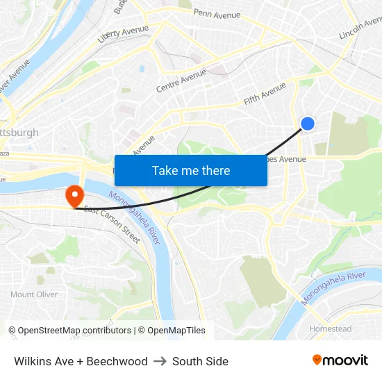 Wilkins Ave + Beechwood to South Side map