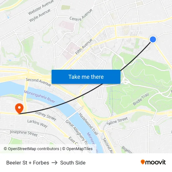 Beeler St + Forbes to South Side map
