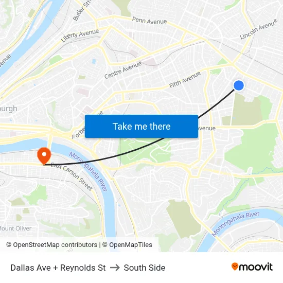 Dallas Ave + Reynolds St to South Side map