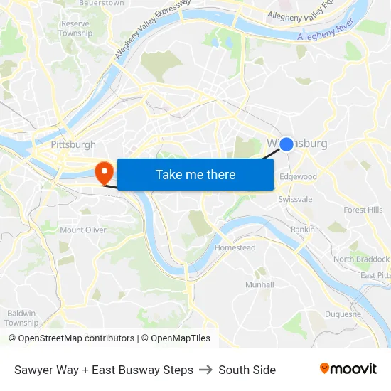 Sawyer Way + East Busway Steps to South Side map