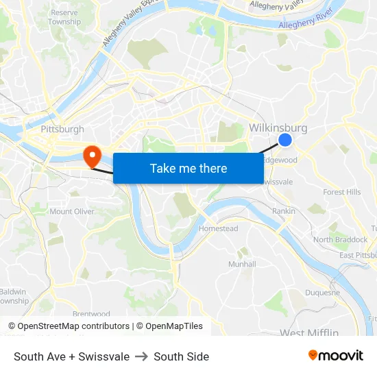 South Ave + Swissvale to South Side map