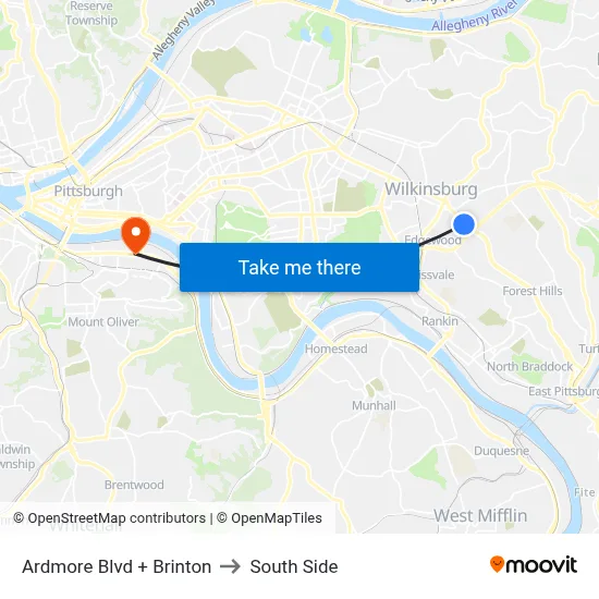 Ardmore Blvd + Brinton to South Side map