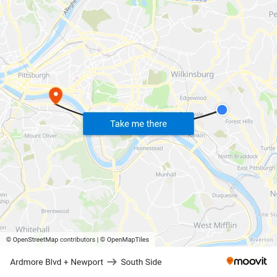 Ardmore Blvd + Newport to South Side map