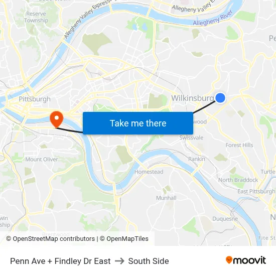 Penn Ave + Findley Dr East to South Side map
