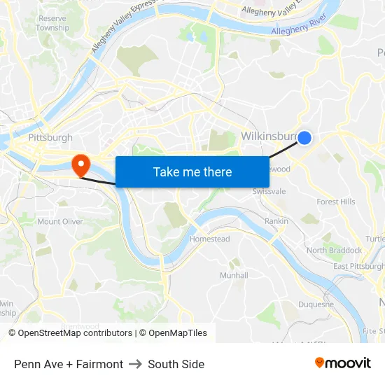 Penn Ave + Fairmont to South Side map