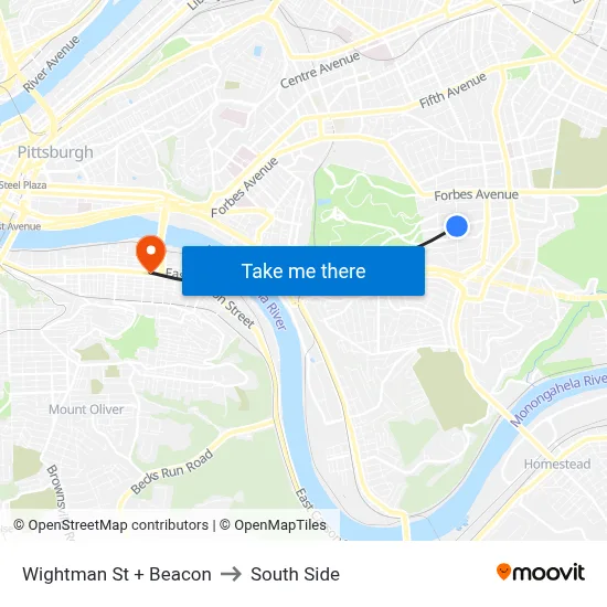 Wightman St + Beacon to South Side map