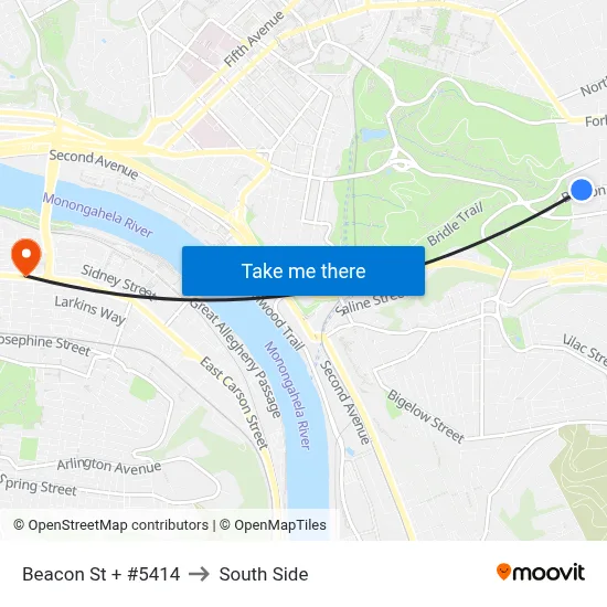 Beacon St + #5414 to South Side map