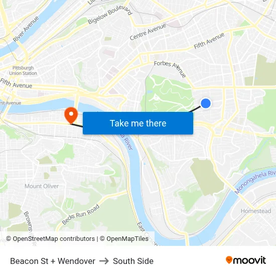 Beacon St + Wendover to South Side map