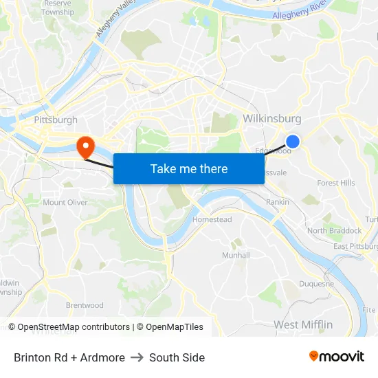 Brinton Rd + Ardmore to South Side map