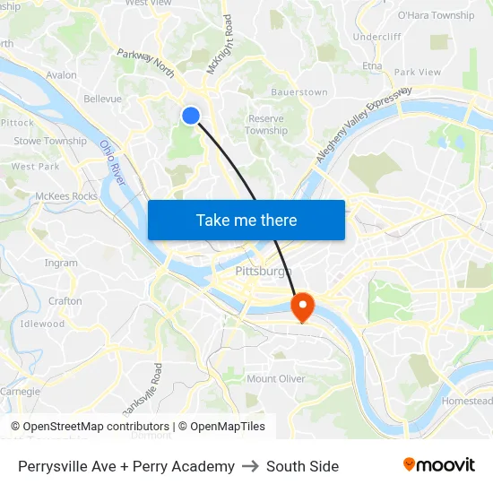Perrysville Ave + Perry Academy to South Side map