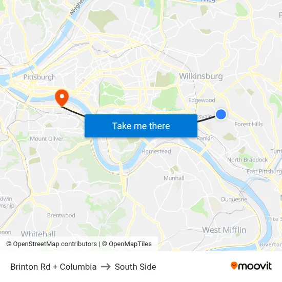 Brinton Rd + Columbia to South Side map