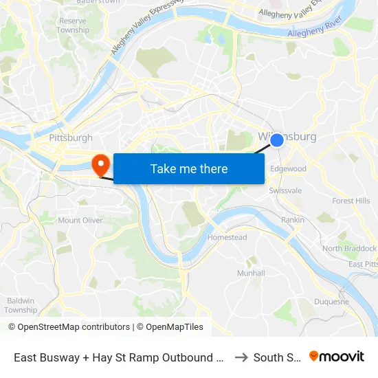 East Busway + Hay St Ramp Outbound Shelter to South Side map