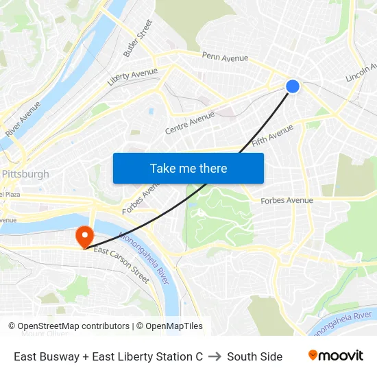 East Busway + East Liberty Station C to South Side map