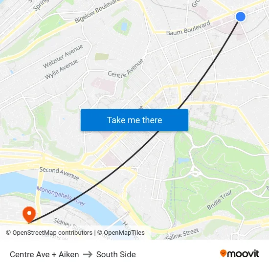 Centre Ave + Aiken to South Side map