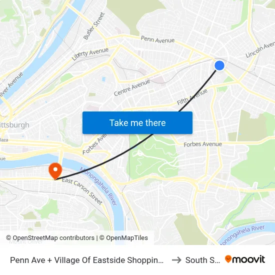 Penn Ave + Village Of Eastside Shopping Center to South Side map