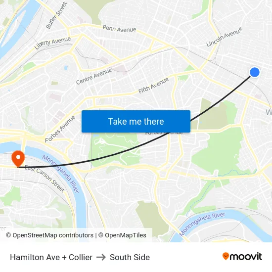 Hamilton Ave + Collier to South Side map