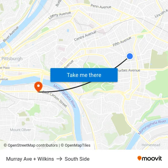 Murray Ave + Wilkins to South Side map