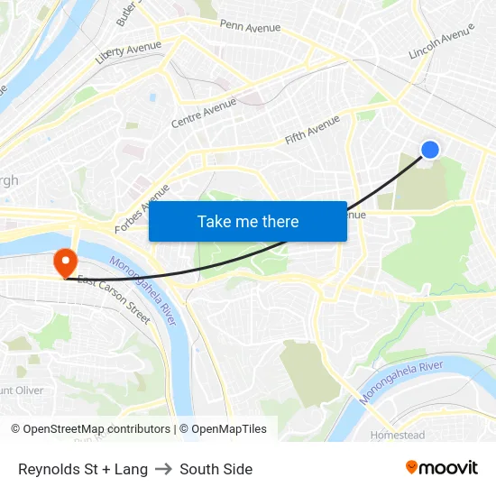 Reynolds St + Lang to South Side map