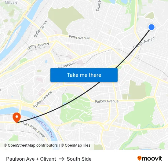 Paulson Ave + Olivant to South Side map
