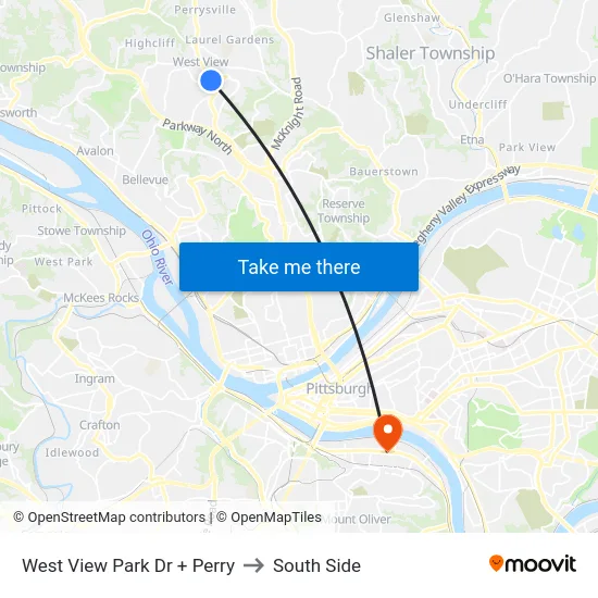 West View Park Dr + Perry to South Side map