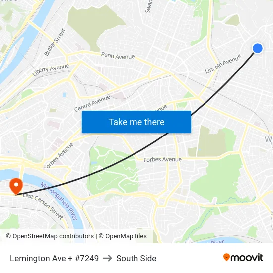 Lemington Ave + #7249 to South Side map