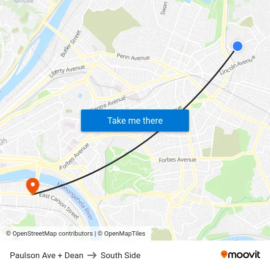 Paulson Ave + Dean to South Side map