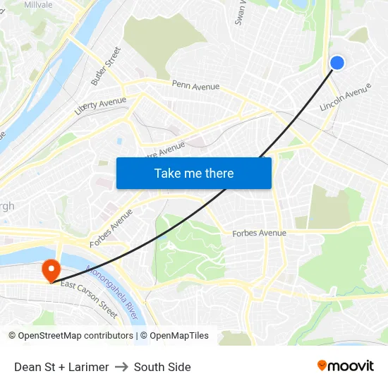 Dean St + Larimer to South Side map