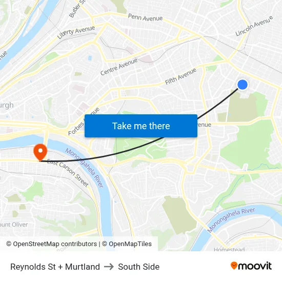 Reynolds St + Murtland to South Side map
