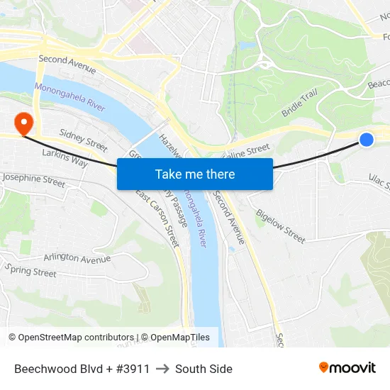 Beechwood Blvd + #3911 to South Side map