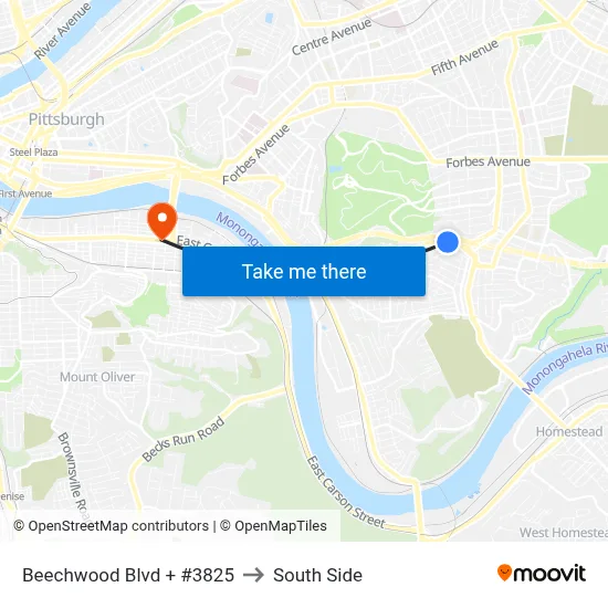 Beechwood Blvd + #3825 to South Side map
